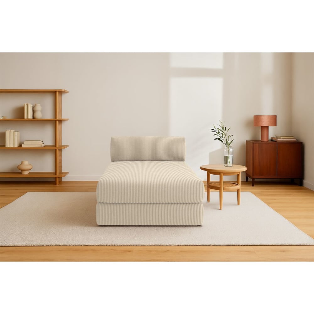 Méridienne convertible et modulable 3 places en velours beige