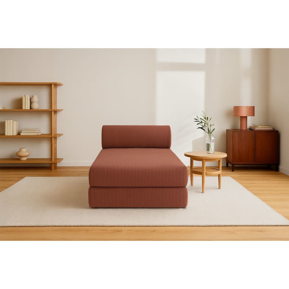 Méridienne convertible et modulable 3 places en velours terracotta