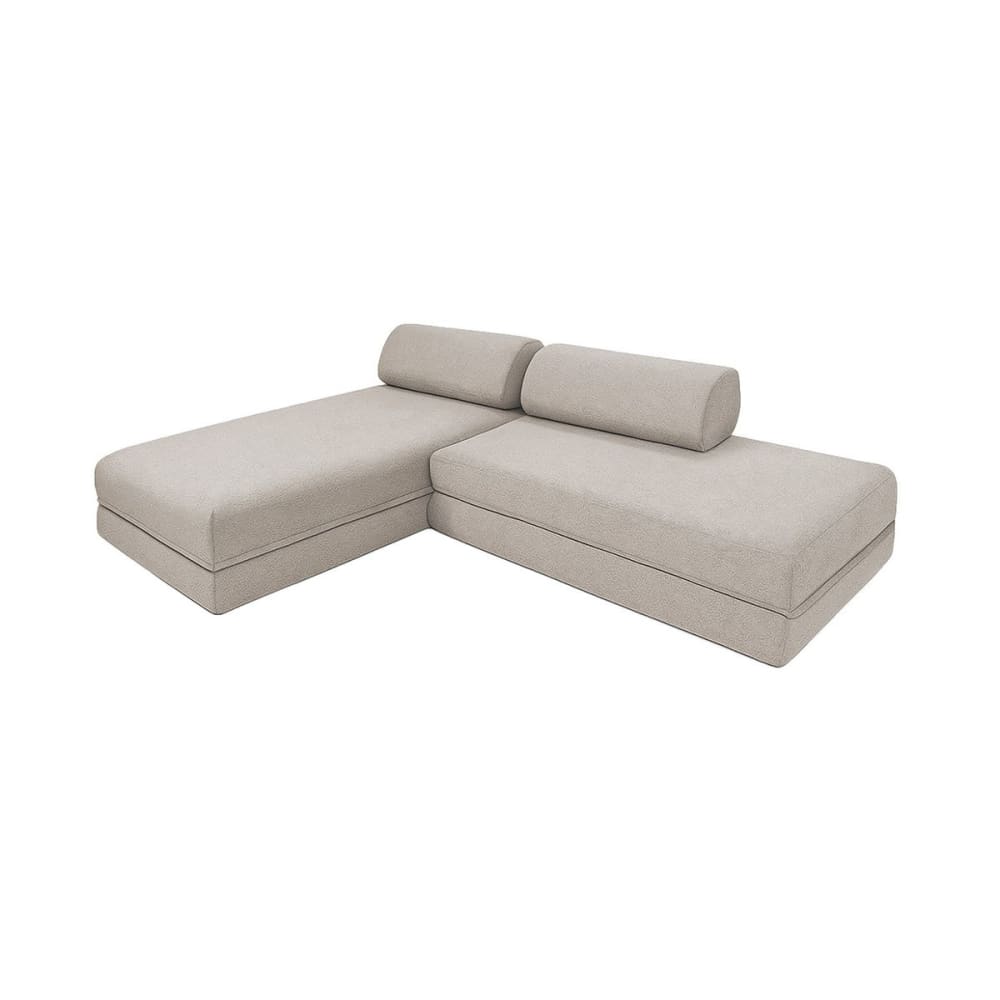 Canapé d'angle convertible 5 places en tissu imperméable beige