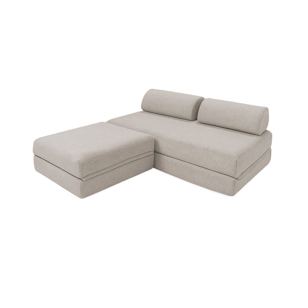 Canapé d'angle convertible 4 places en tissu imperméable beige