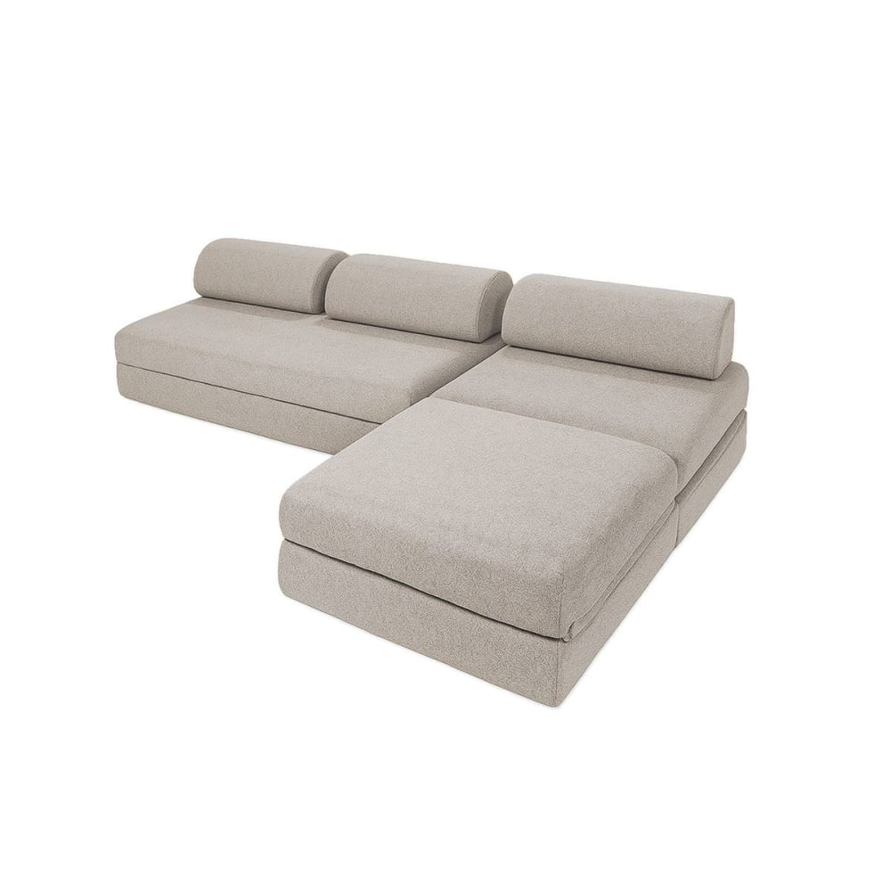 Canapé d'angle convertible 6 places en tissu imperméable beige