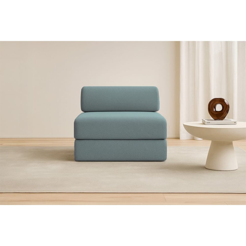 Fauteuil convertible et modulable 1 place en tissu lisse bleu vert