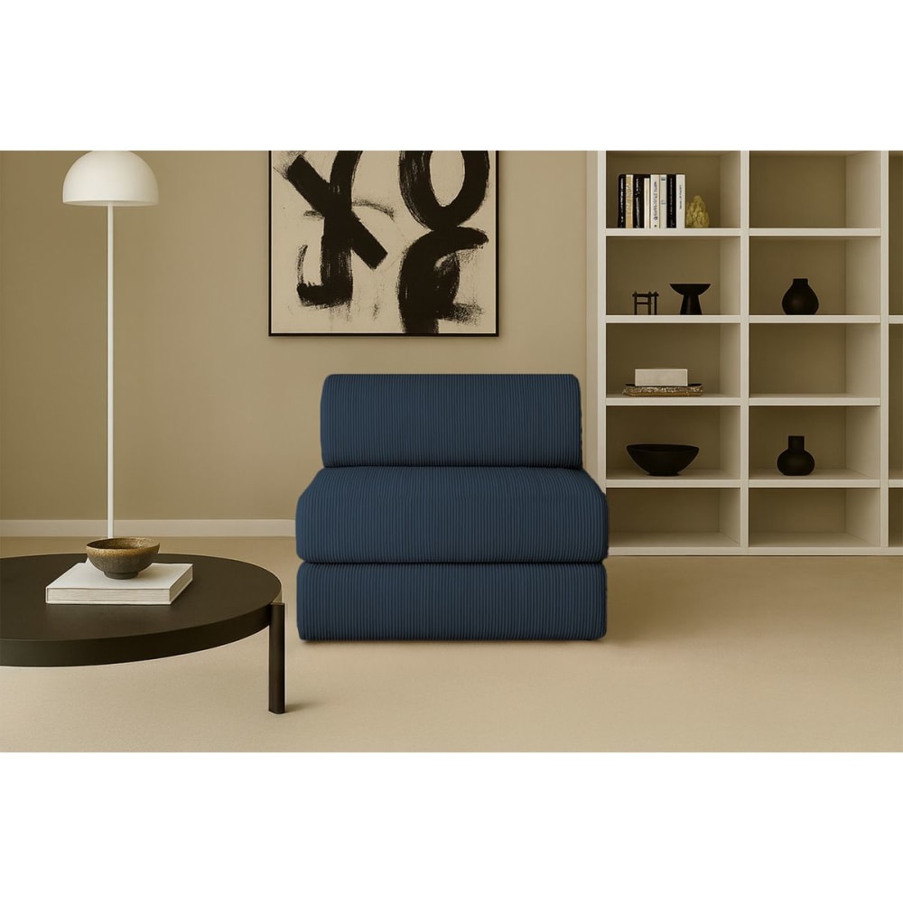 Fauteuil convertible et modulable 1 place en velours côtelé bleu