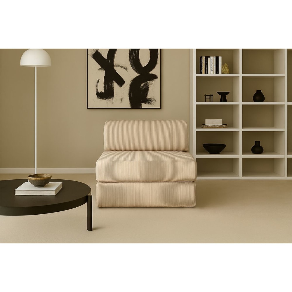 Fauteuil convertible et modulable 1 place en velours côtelé beige