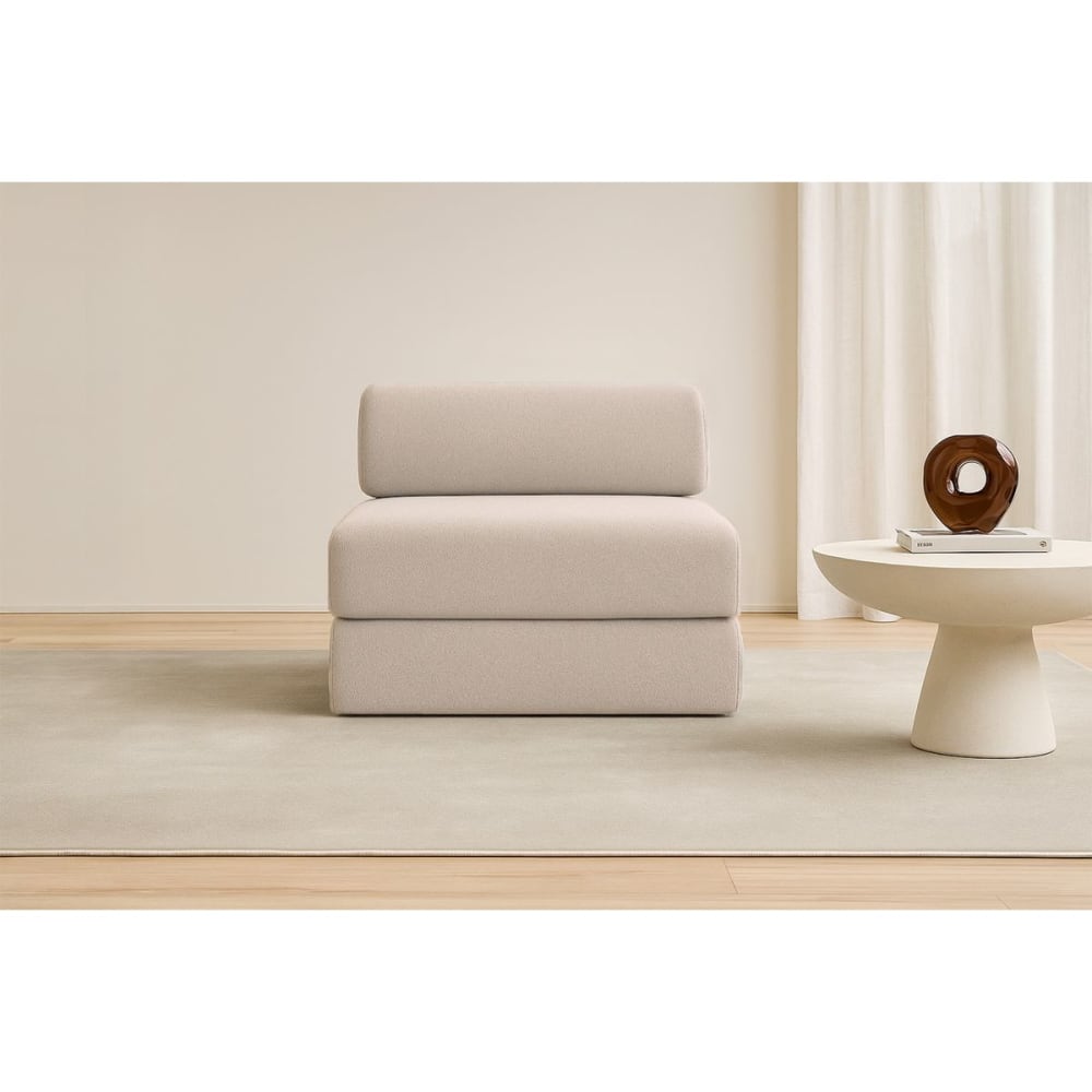 Fauteuil convertible et modulable 1 place en tissu lisse beige