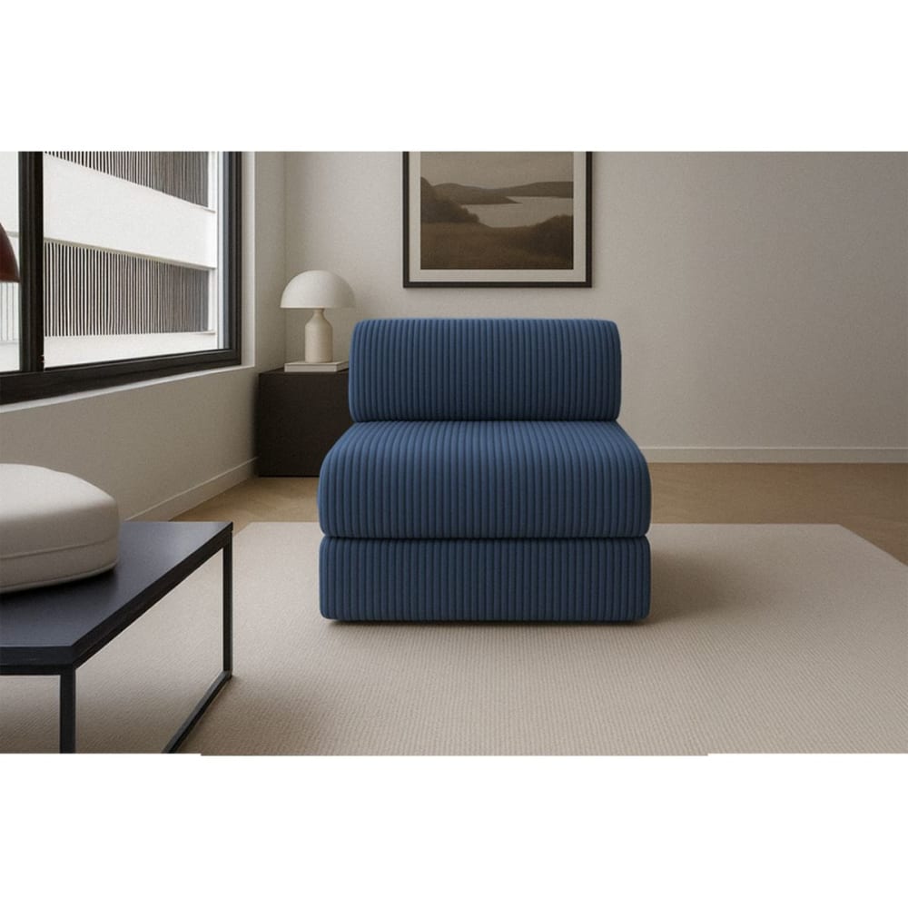 Fauteuil convertible et modulable 1 place en velours côtelé XL bleu