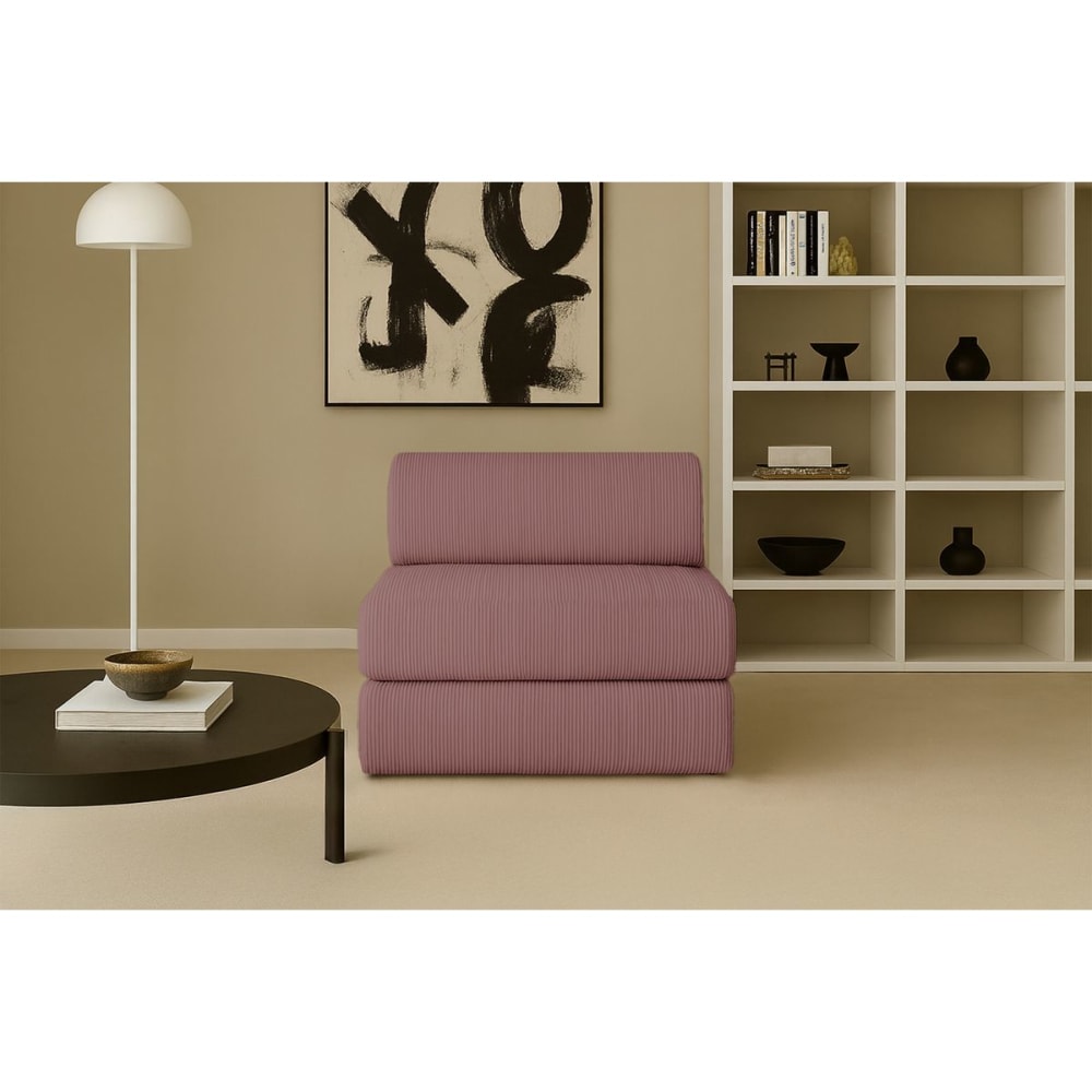 Fauteuil convertible et modulable 1 place en velours côtelé rose