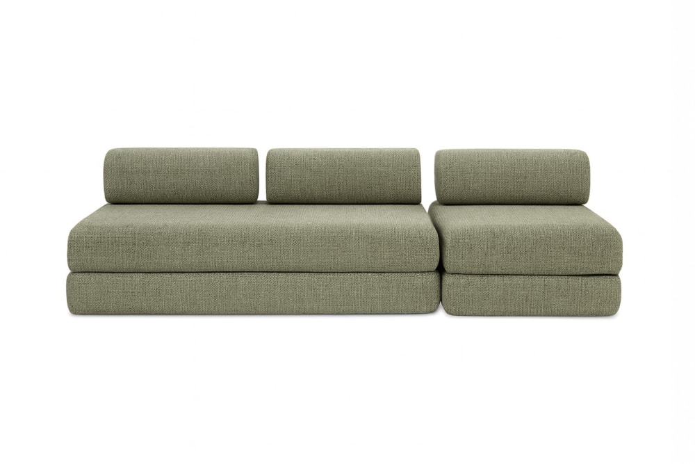 Canapé droit convertible et modulable 4 places en tweed vert