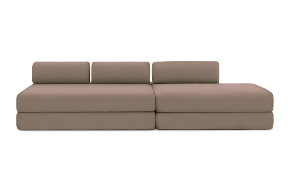 Canapé droit convertible et modulable 5 places en tissu lisse marron