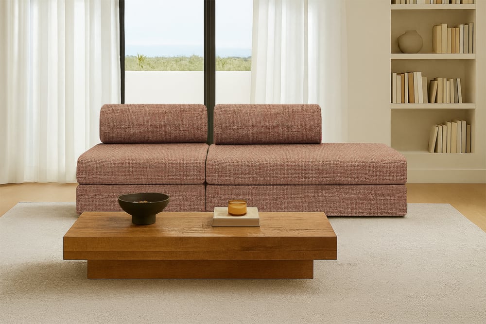 Canapé droit convertible et modulable 3 places en tweed rouge