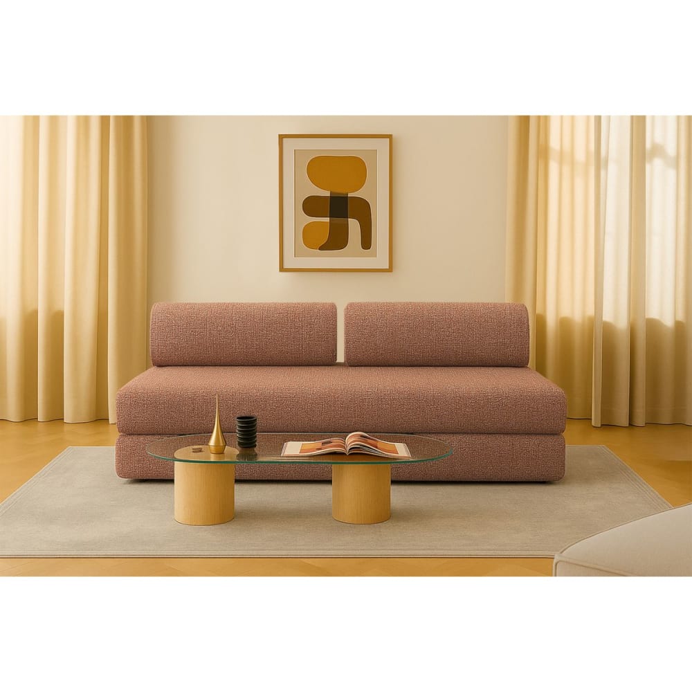 Canapé droit convertible et modulable 3 places en tweed rouge