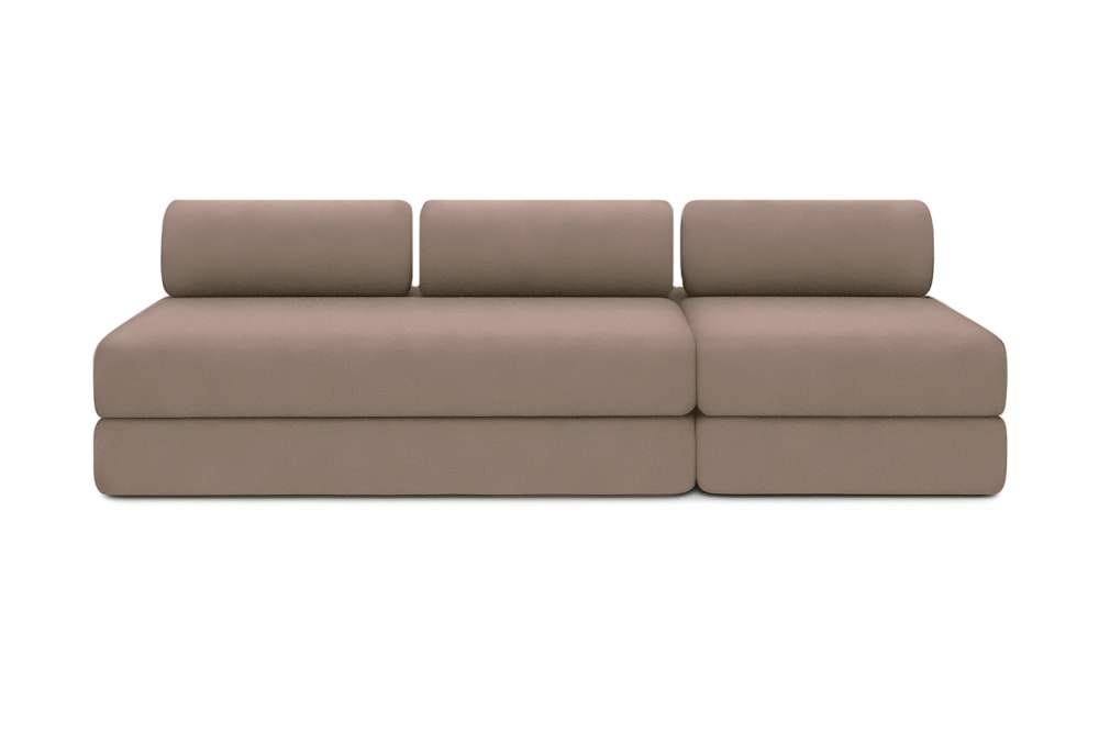 Canapé droit convertible et modulable 4 places en tissu lisse marron