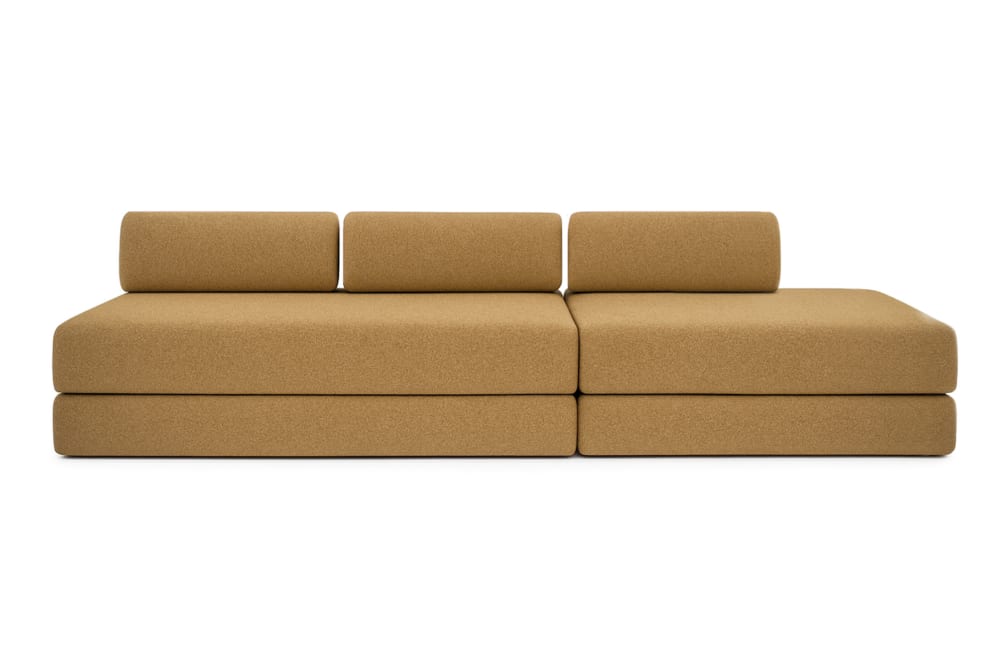 Canapé droit convertible et modulable 5 places en tweed jaune