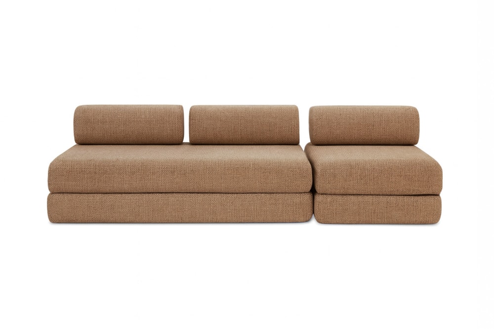 Canapé droit convertible et modulable 4 places en tweed marron