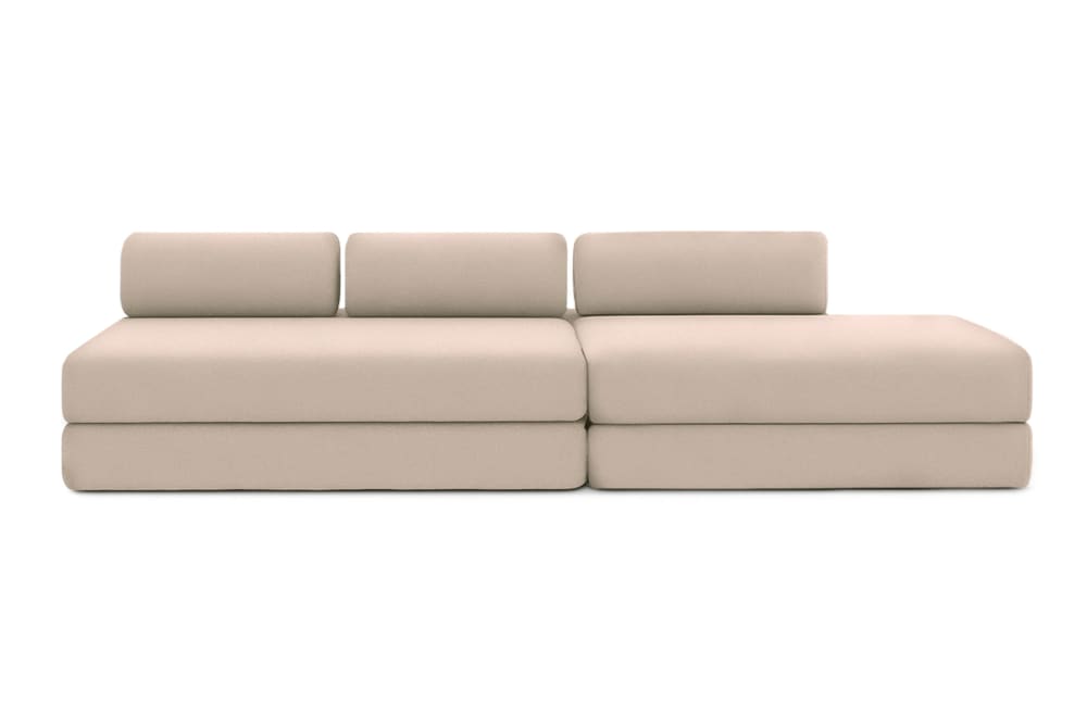 Canapé droit convertible et modulable 5 places en tissu lisse beige
