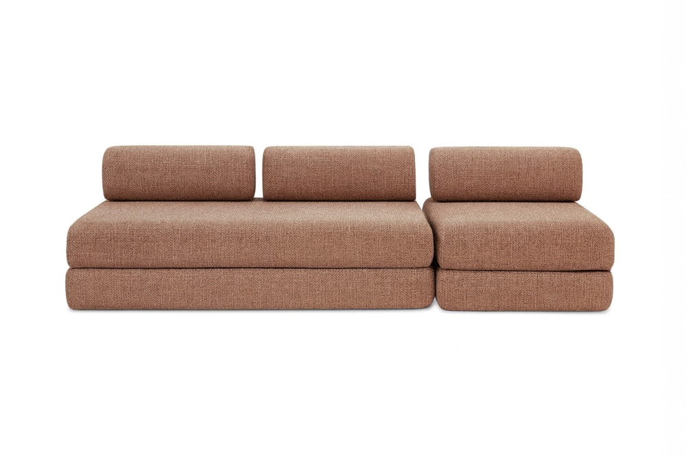 Canapé droit convertible et modulable 4 places en tweed rouge