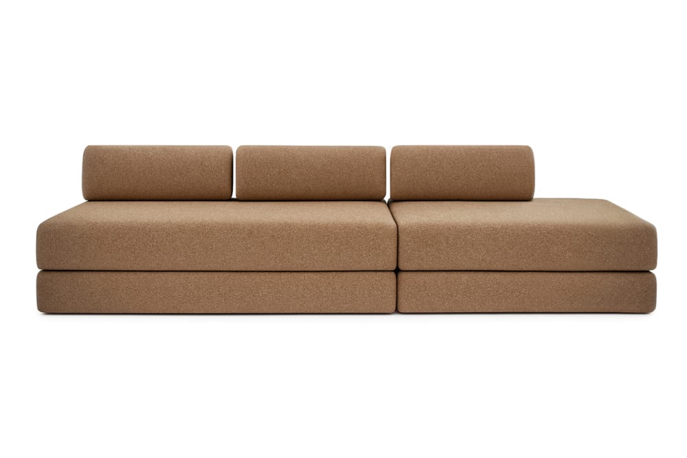 Canapé droit convertible et modulable 5 places en tweed marron