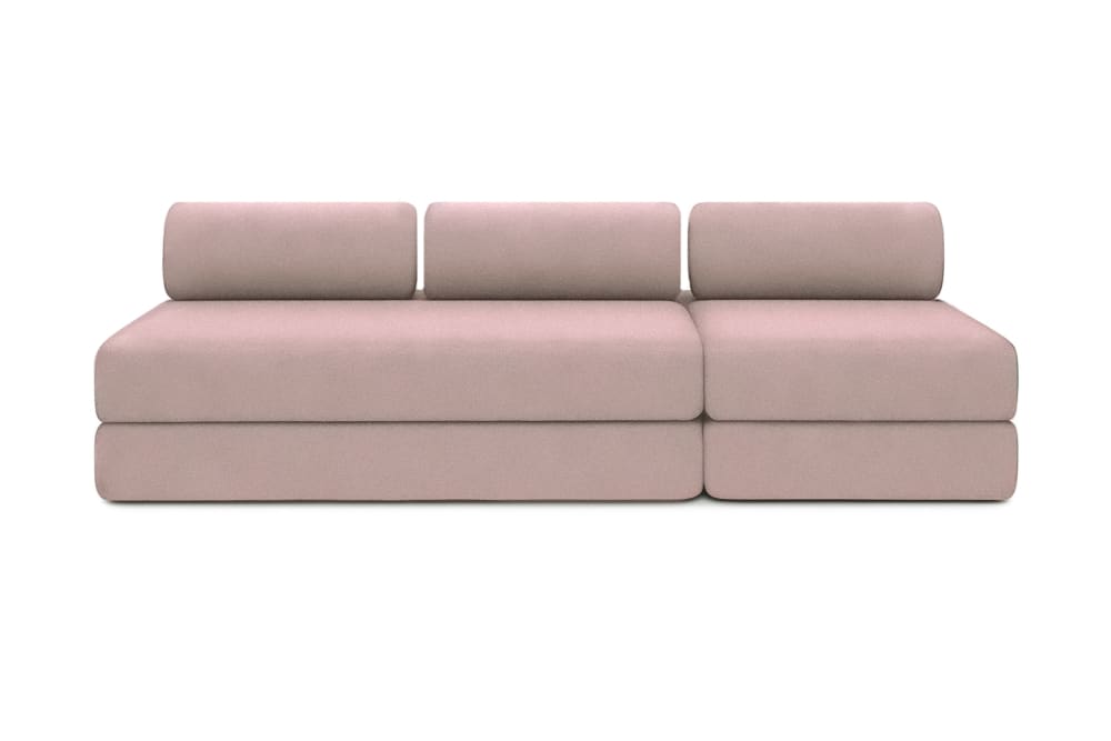 Canapé droit convertible et modulable 4 places en tissu lisse rose
