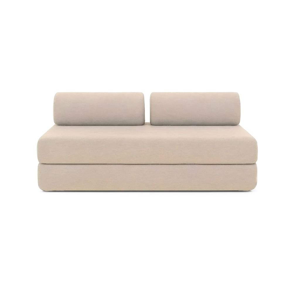 Canapé droit convertible et modulable 3 places en tissu lisse beige