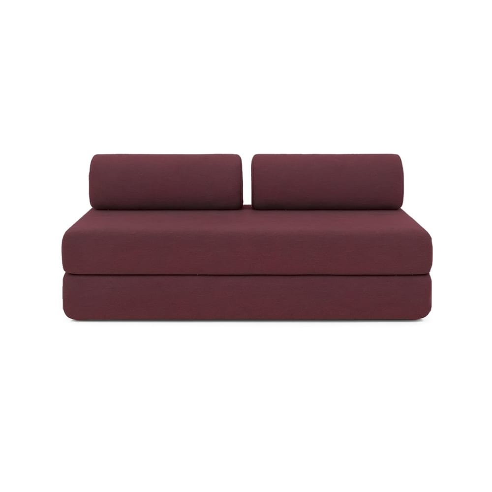 Canapé droit convertible et modulable 3 places en tissu lisse rouge
