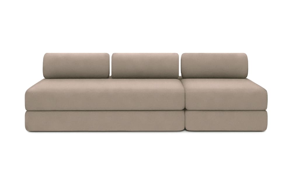 Canapé droit convertible et modulable 4 places en tissu lisse taupe