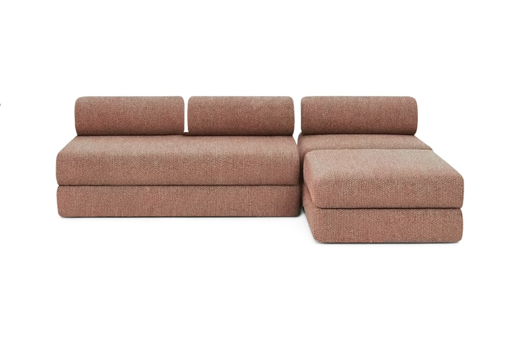 Canapé droit convertible et modulable 6 places en tweed rouge