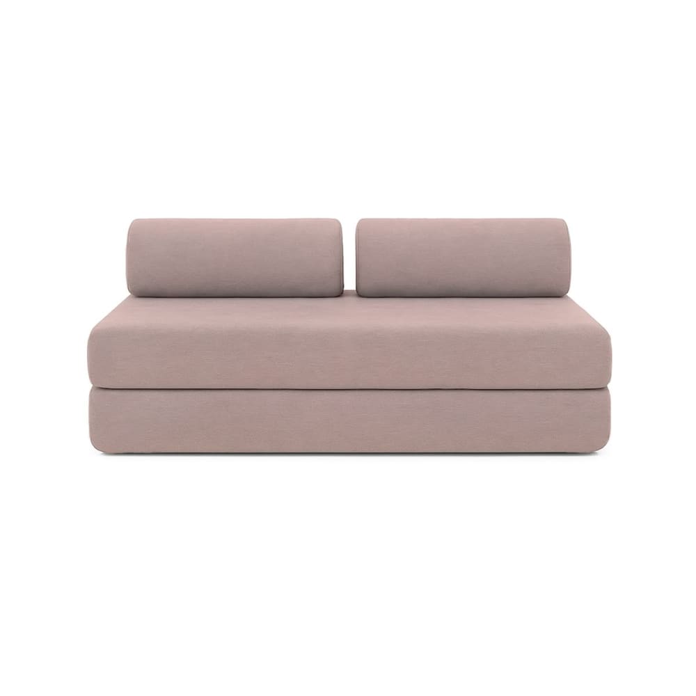 Canapé droit convertible et modulable 3 places en tissu lisse rose