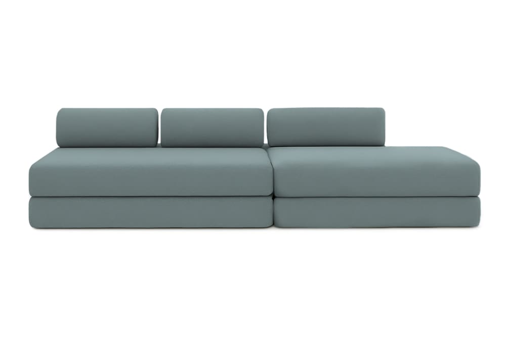 Canapé convertible et modulable 5 places en tissu bleu vert