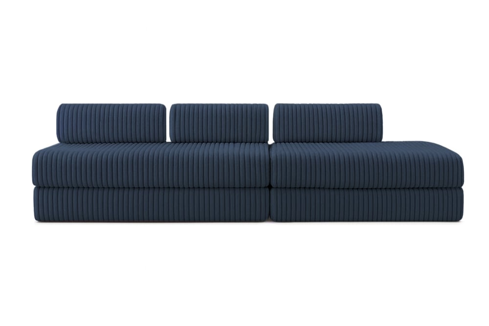 Canapé convertible et modulable 5 places en velours bleu