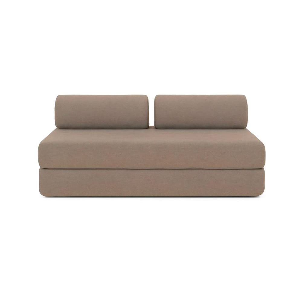 Canapé droit convertible et modulable 3 places en tissu lisse marron