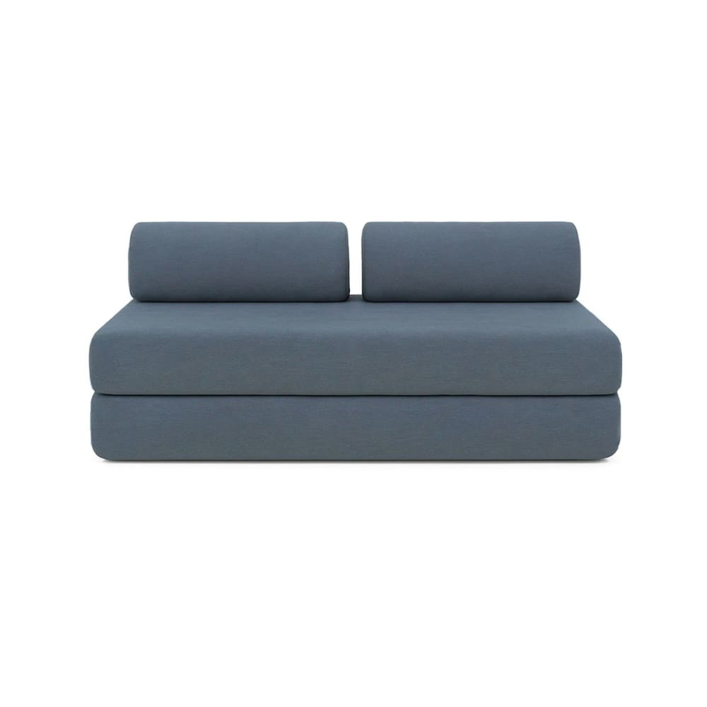 Canapé droit convertible et modulable 3 places en tissu lisse bleu