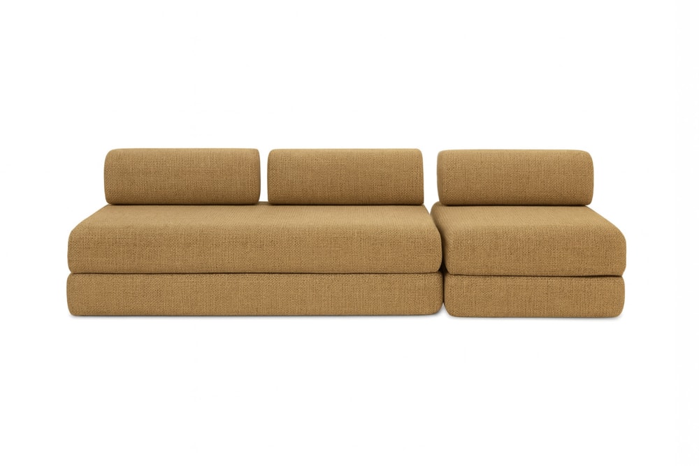 Canapé droit convertible et modulable 4 places en tweed jaune