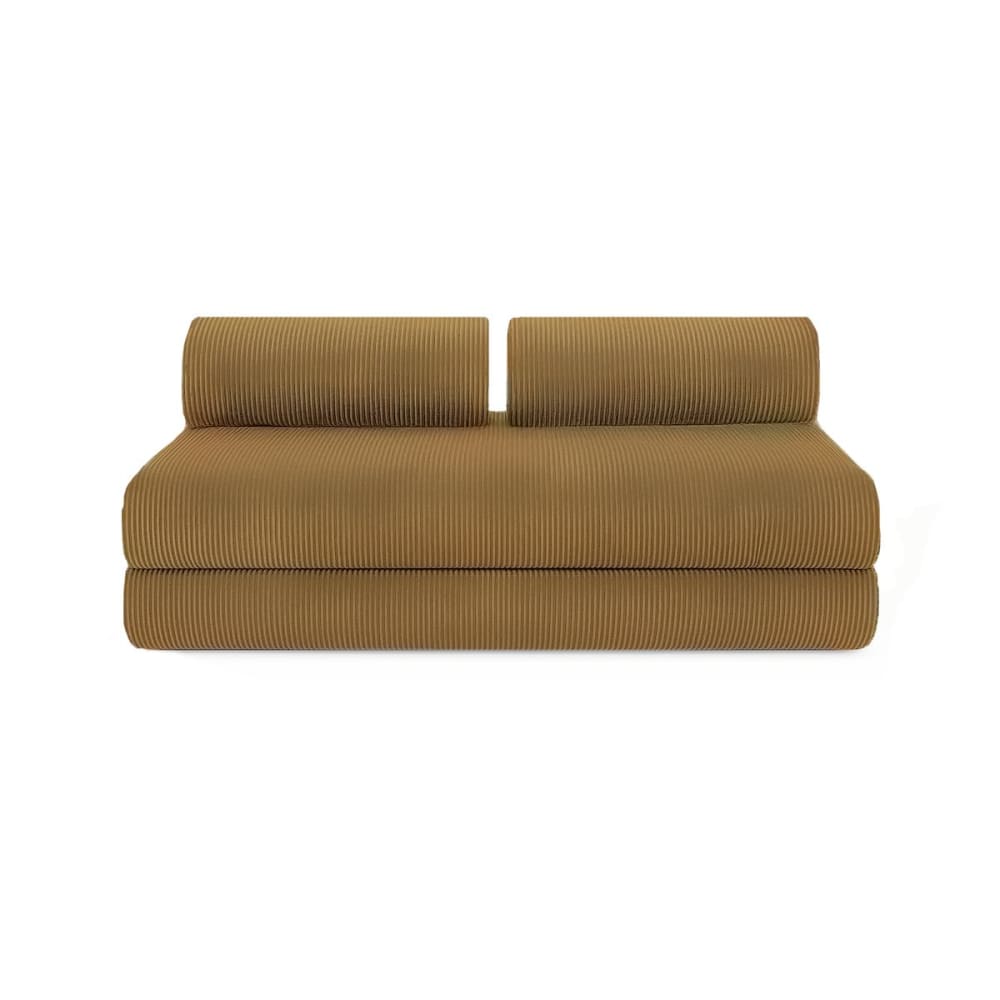 Canapé convertible et modulable 3 places en velours jaune