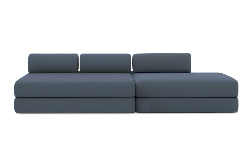 Canapé droit convertible et modulable 5 places en tissu lisse bleu