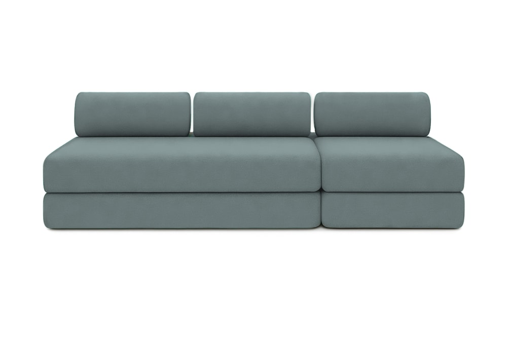 Canapé convertible et modulable 4 places en tissu bleu vert