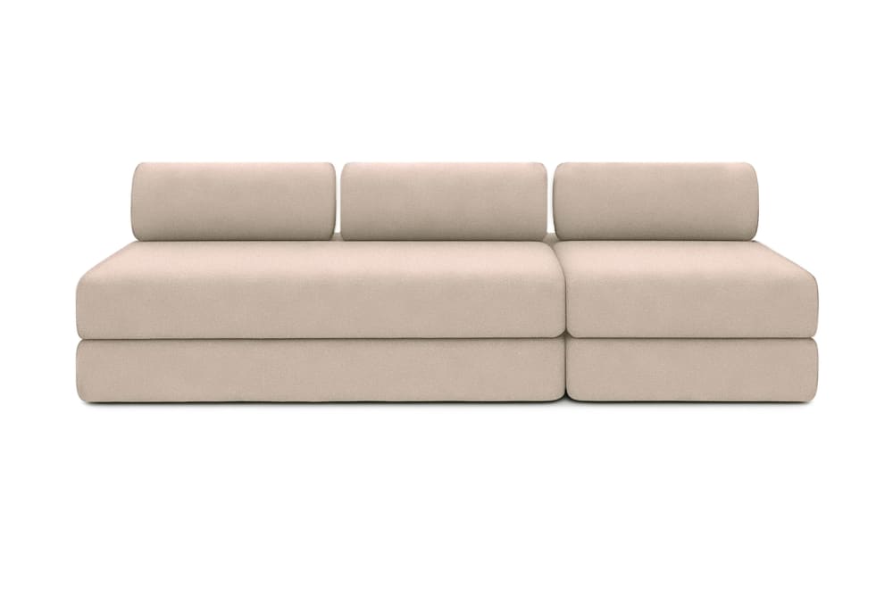 Canapé droit convertible et modulable 4 places en tissu lisse beige