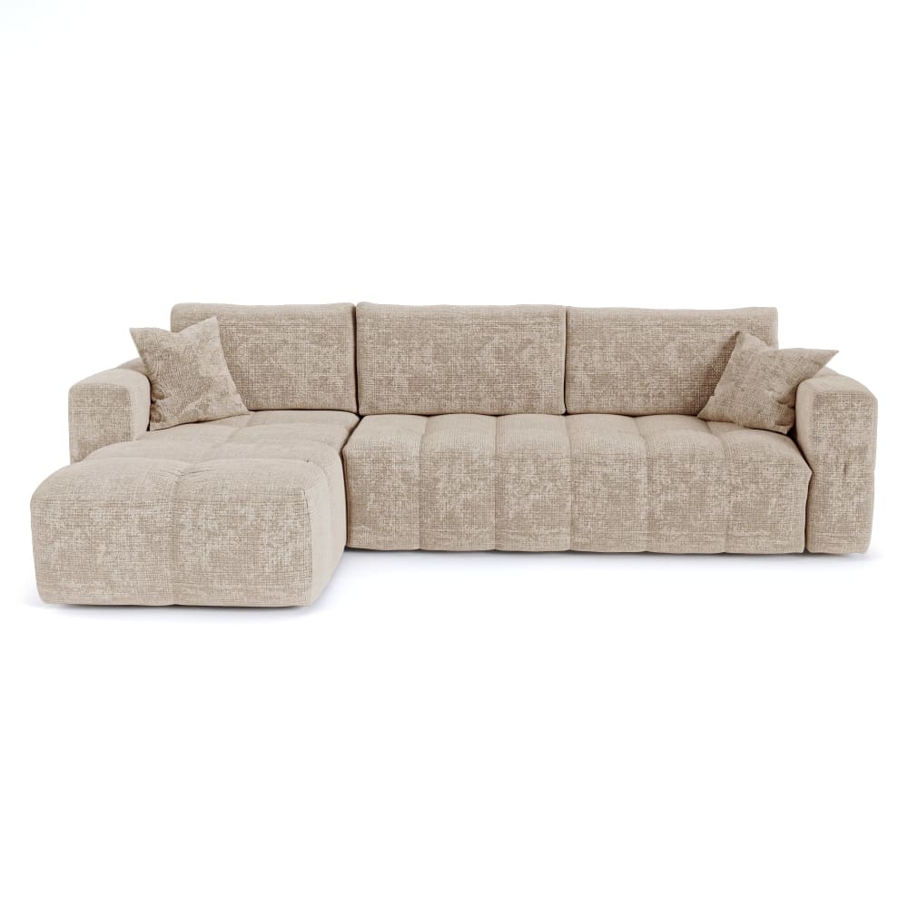 Canapé angle gauche convertible express 5 places velours gaufré beige