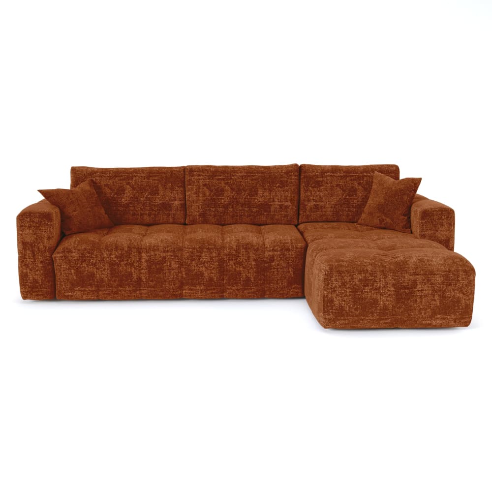 Canapé angle droit convertible express 5places velours gaufré orange