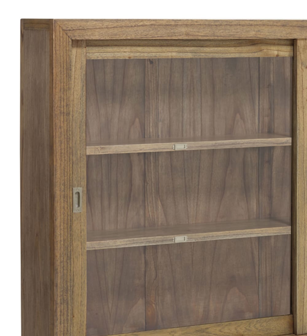 Vitrine à 2 portes coulissantes en bois beige L 200 cm.
