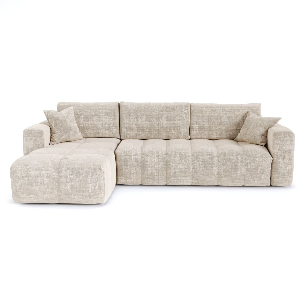 Canapé angle gauche convertible express 5 places velours gaufré crème