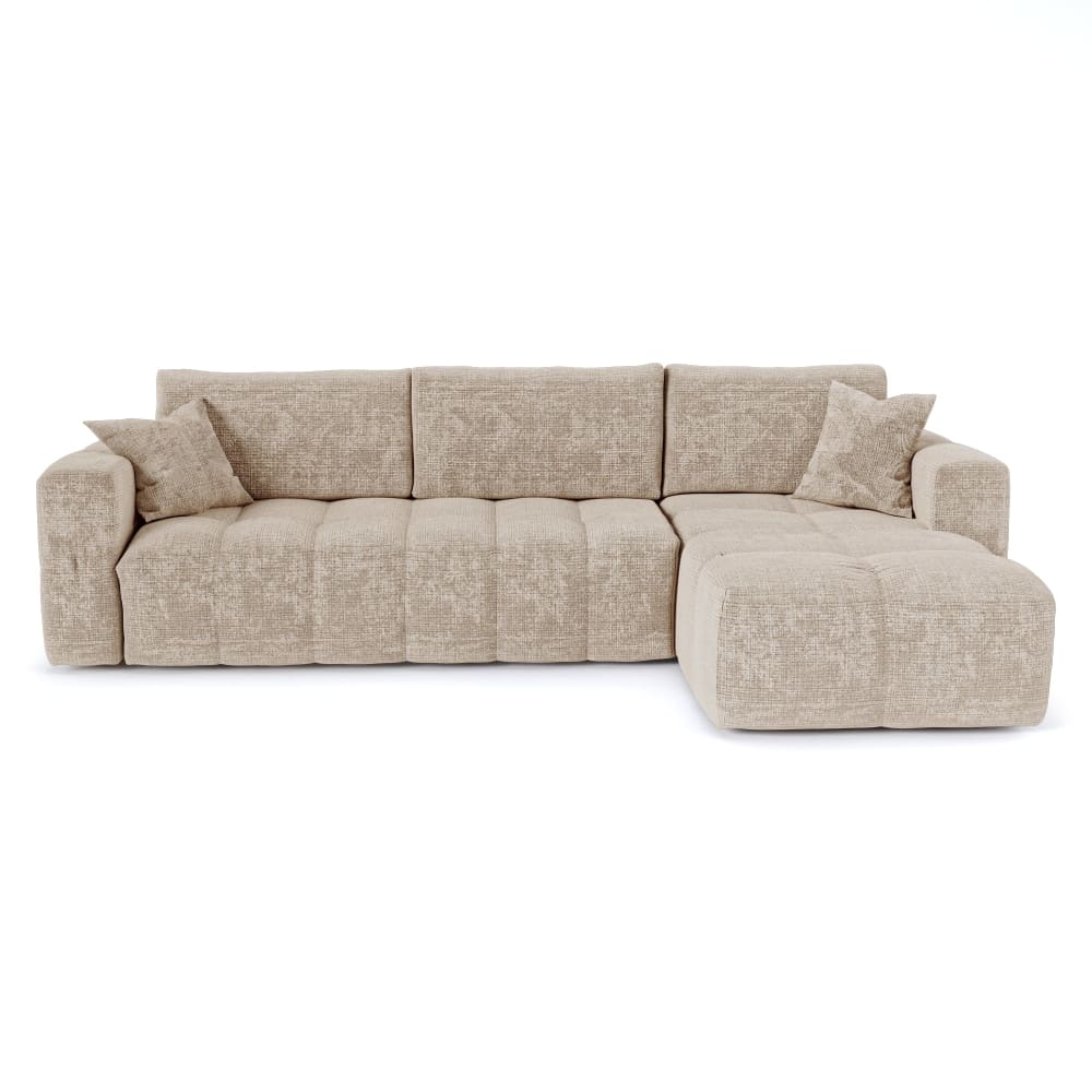 Canapé angle droit convertible express 5 places velours gaufré beige