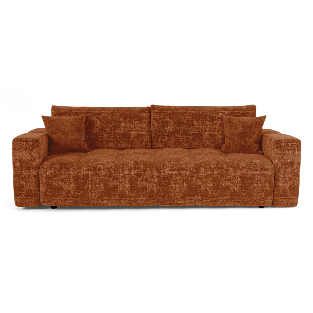 Canapé convertible express 4 places en velours gaufré terracotta