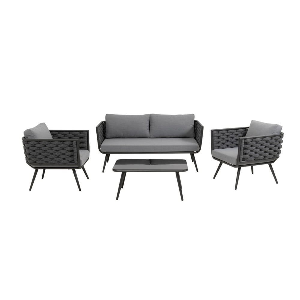 Salon de jardin 4 places en coton et aluminium gris