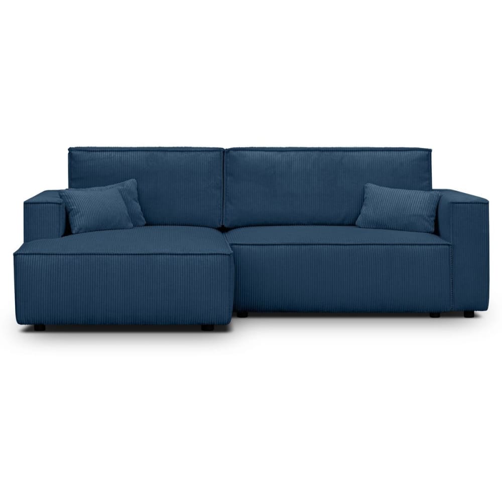 Canapé d'angle gauche convertible 3 places - velours côtelé bleu