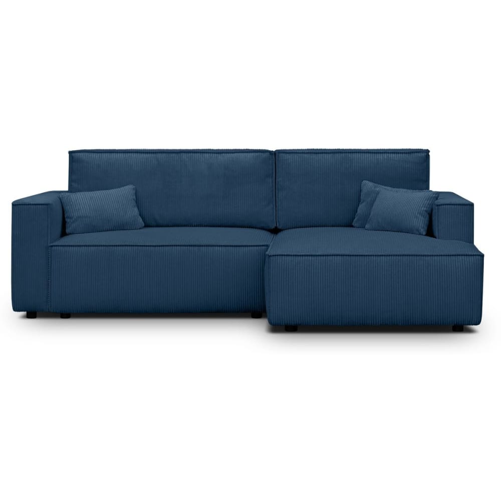 Canape+d%27angle+droit+convertible+3+places+-+velours+cotele+bleu