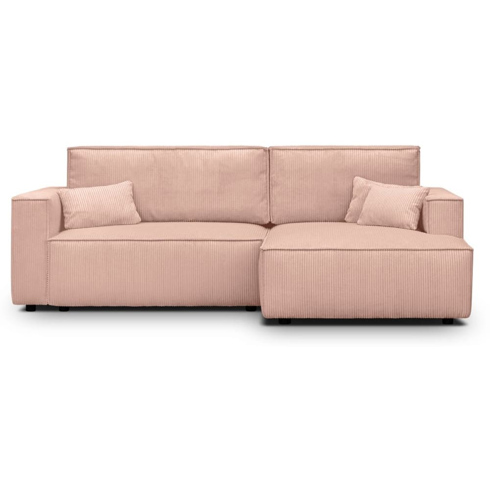 Canape+d%27angle+droit+convertible+3+places+-+velours+cotele+rose+pâle
