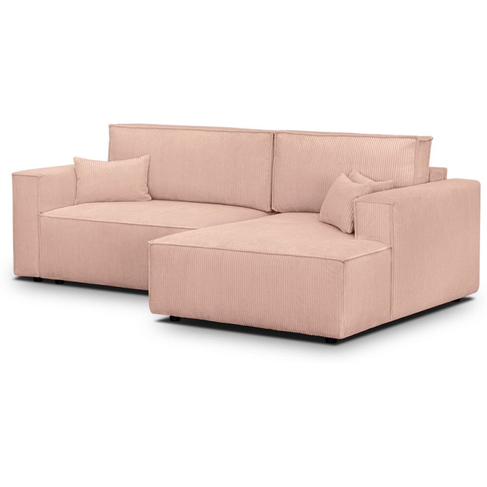 Canapé d'angle droit convertible 3 places - velours côtelé rose pâle