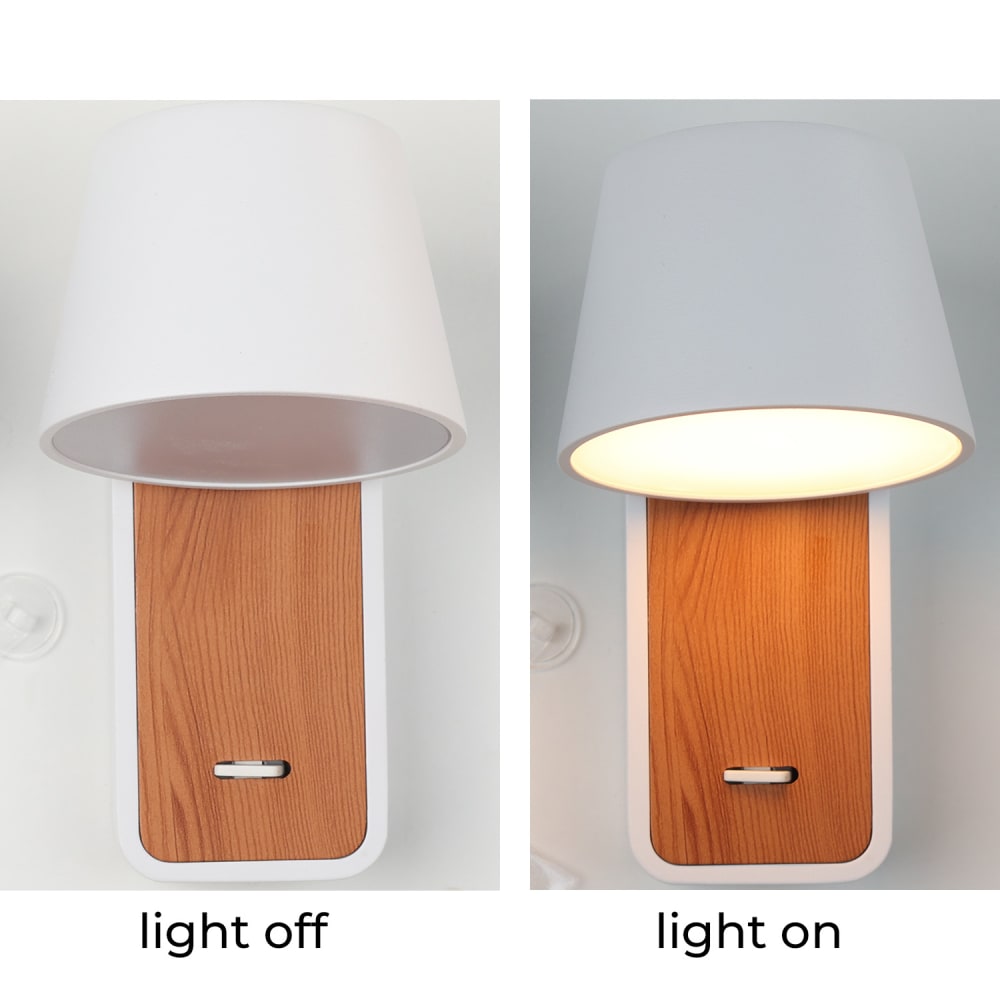 Applique murale blanche et bois avec spot LED 6W et interrupteur 15cm — vue 4