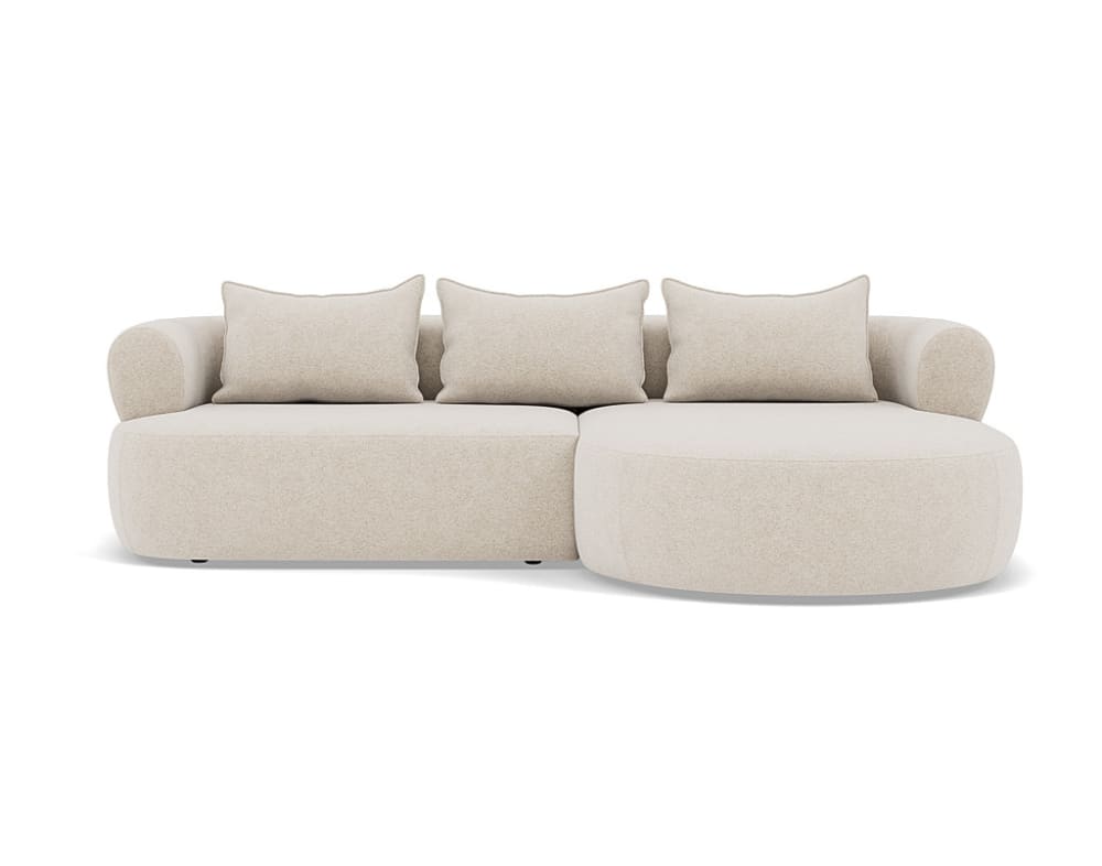 Canapé d'angle droit 4 places en velours texturé beige