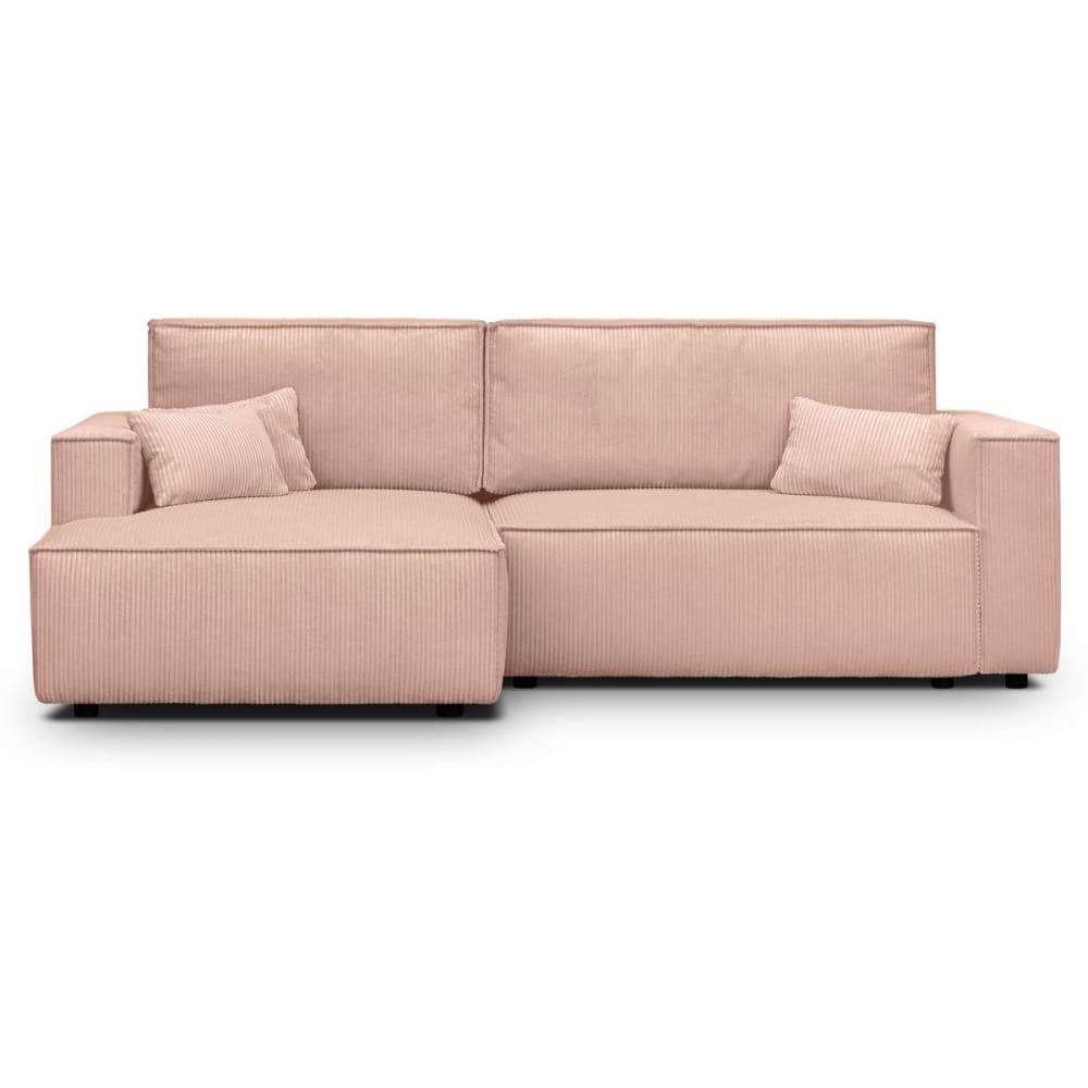 Canape+d%27angle+gauche+convertible+3+places+-+velours+cotele+rose+pâle